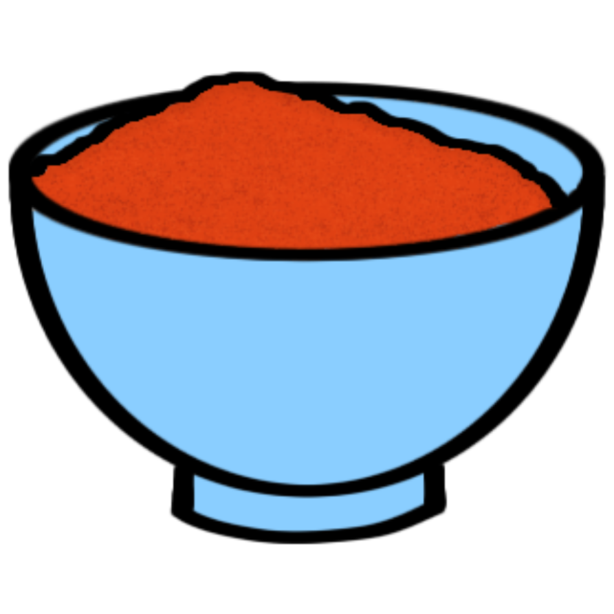 a small blue bowl of Chilli powder with a white outline.